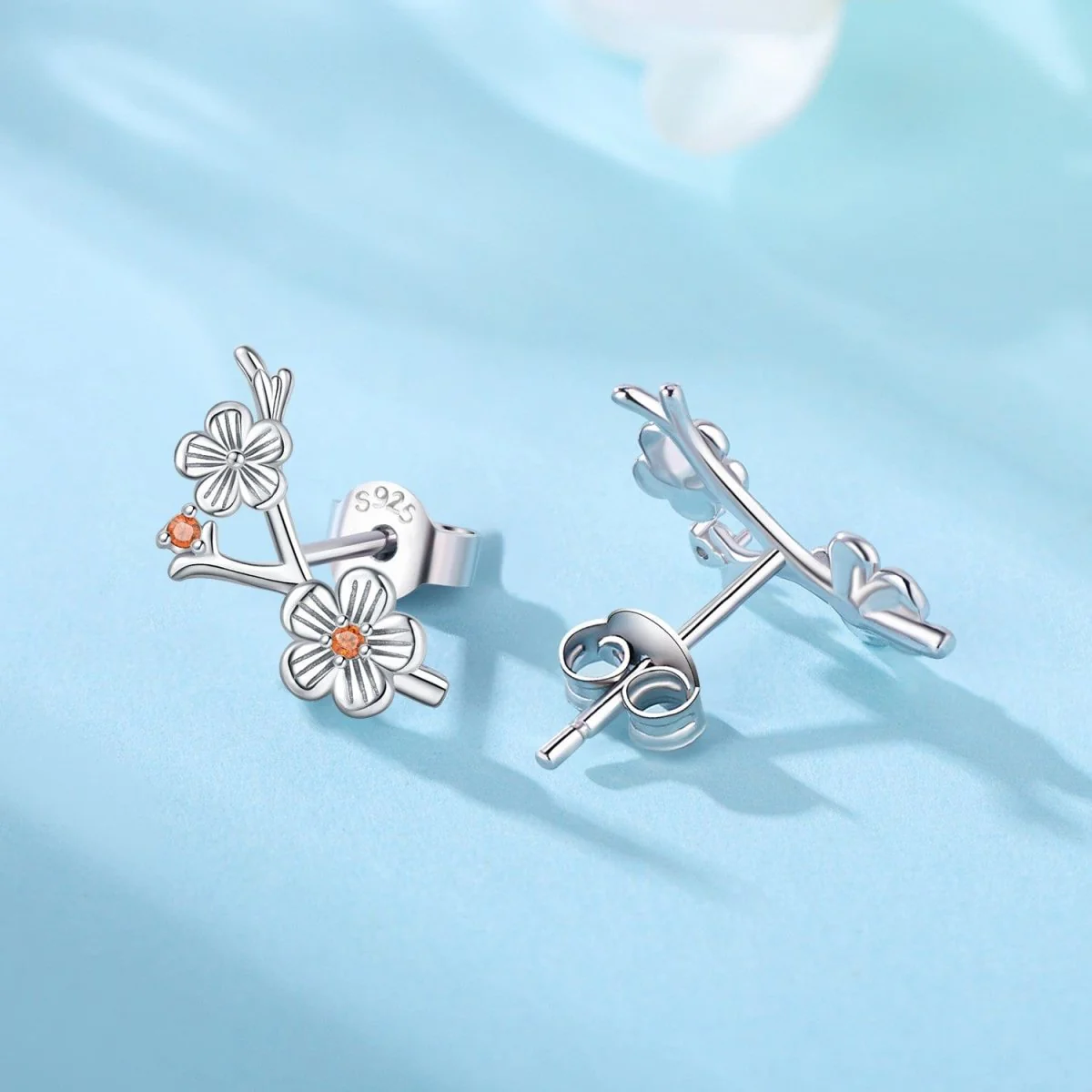 Blossom Branch Silver Stud Earrings
