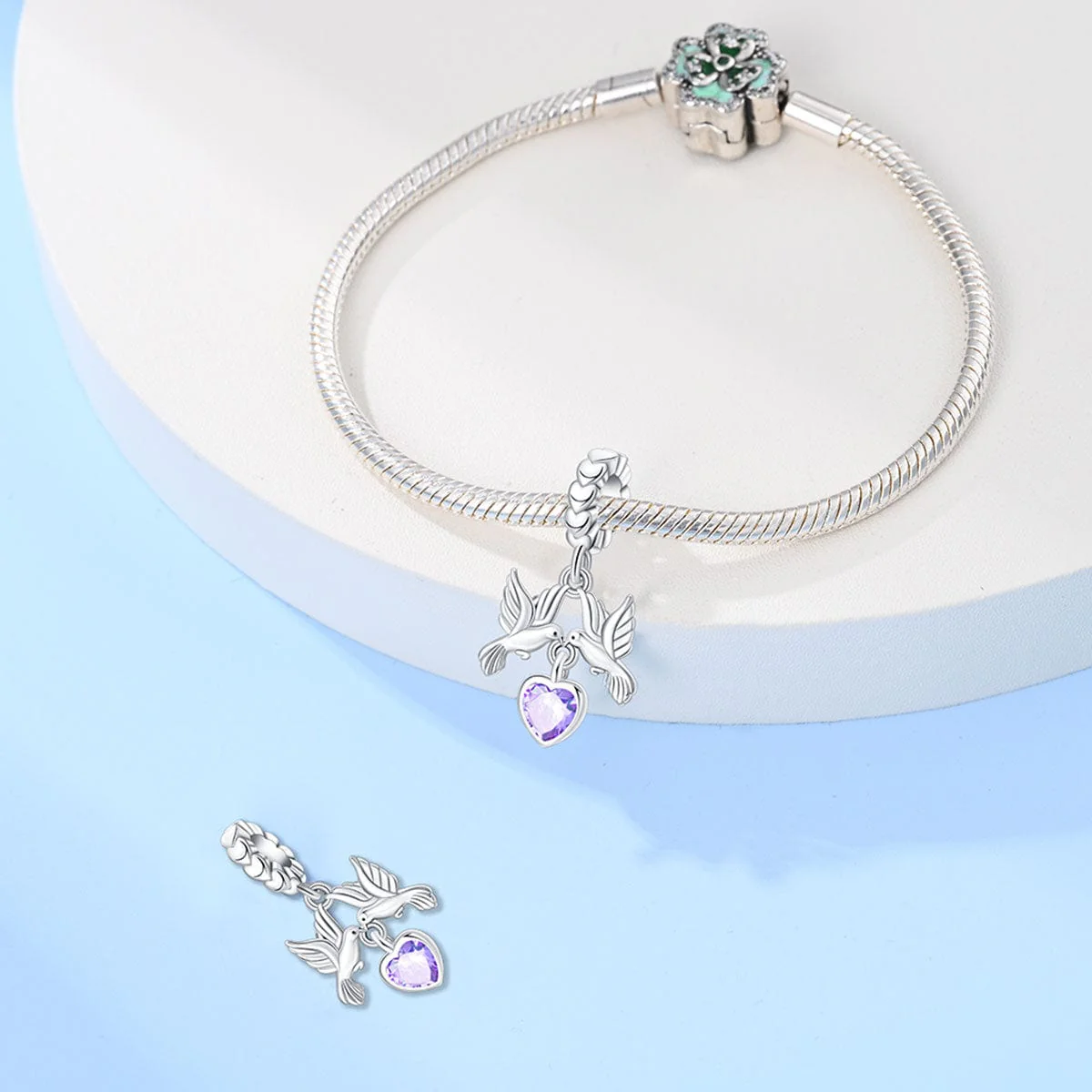 Doves of Peace with Amethyst Heart Pendant