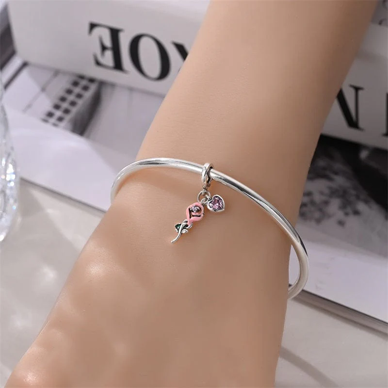 Eternal Rose & Heart Dangle Charm