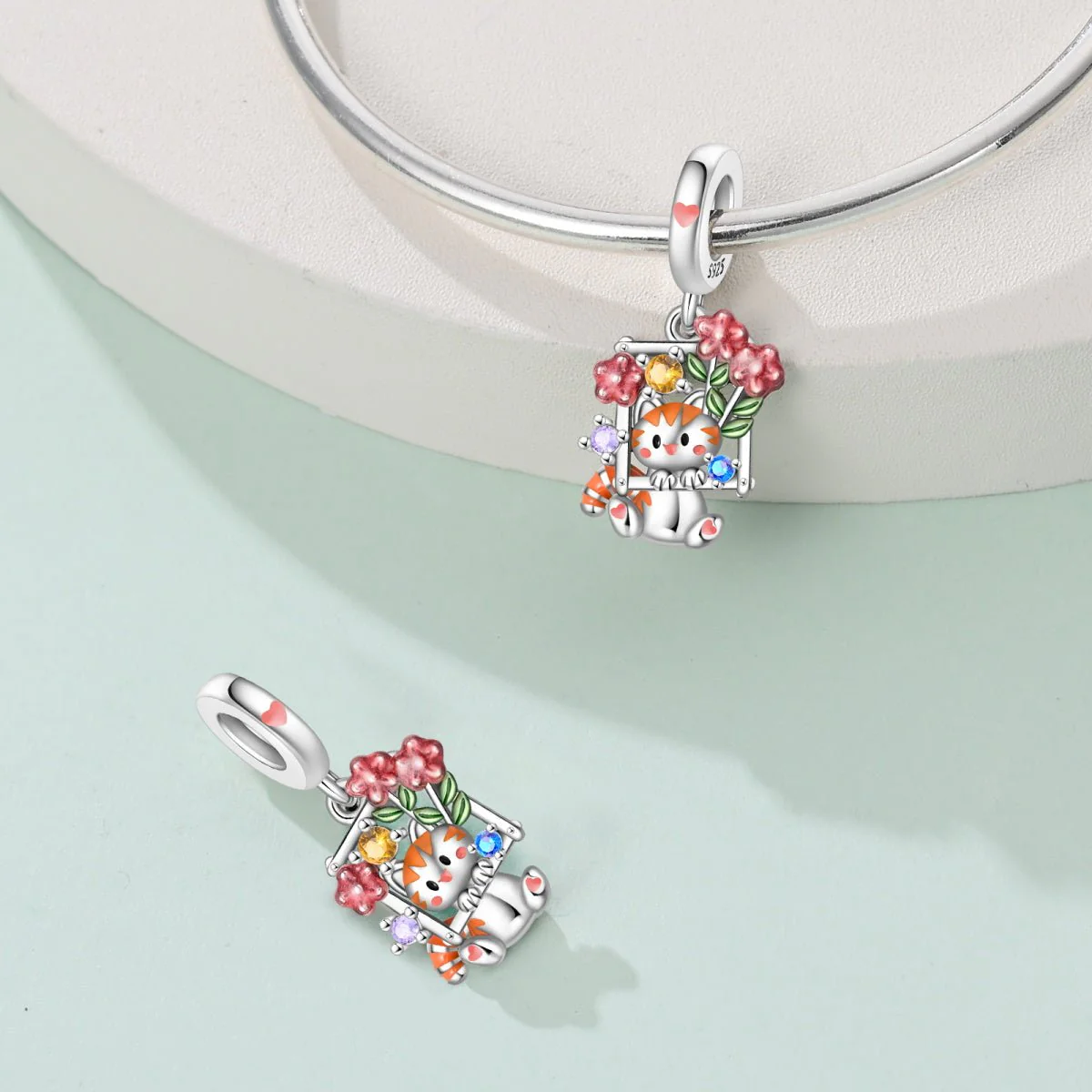 Playful Kitten on a Swing Dangle Charm