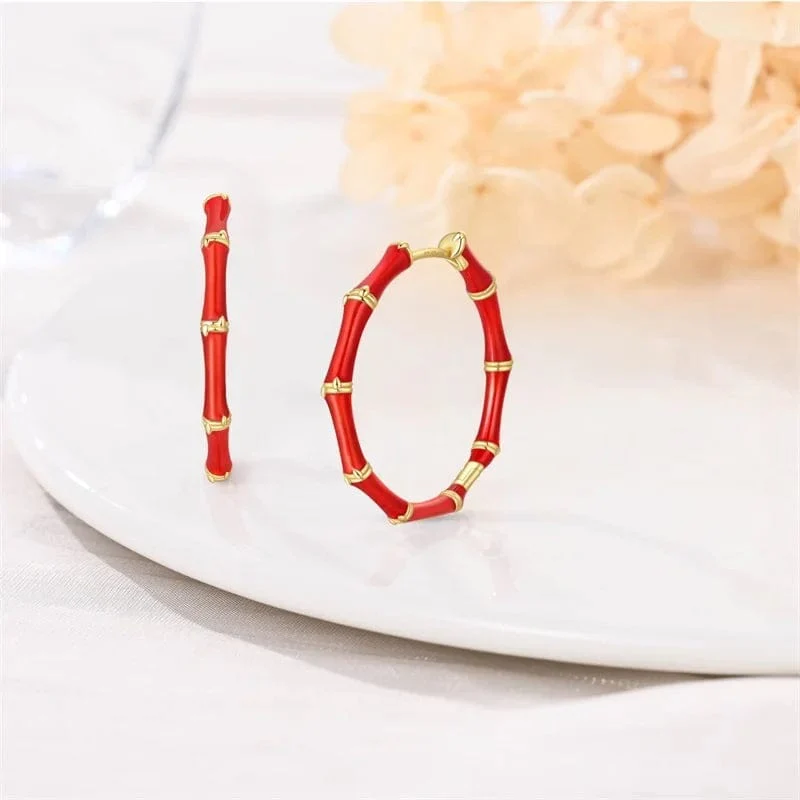 Red Bamboo Hoop Earrings