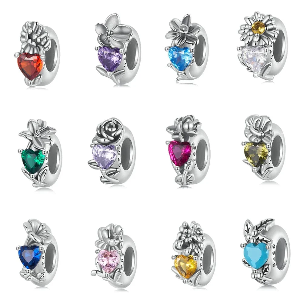 Floral Heart Birthstone Charms