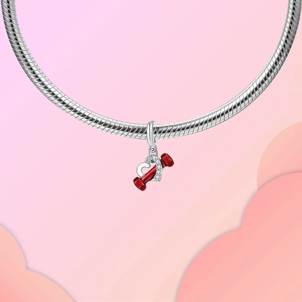 Dumbbell & Heart Dangle Charm
