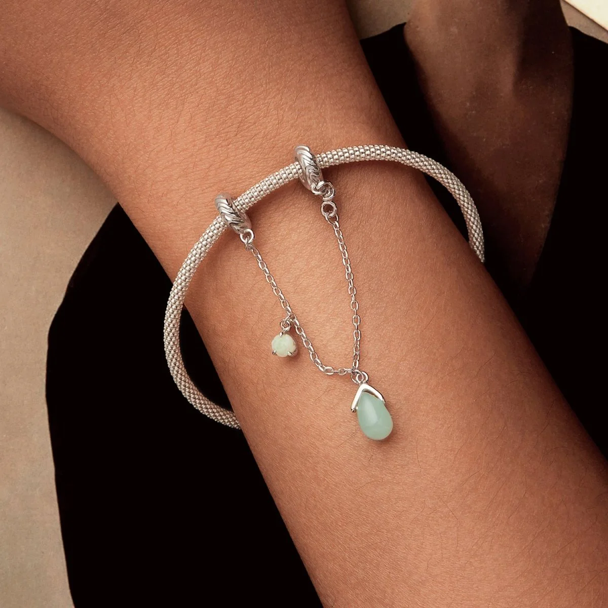 Green Teardrop & Crystal Safety Chain Charm