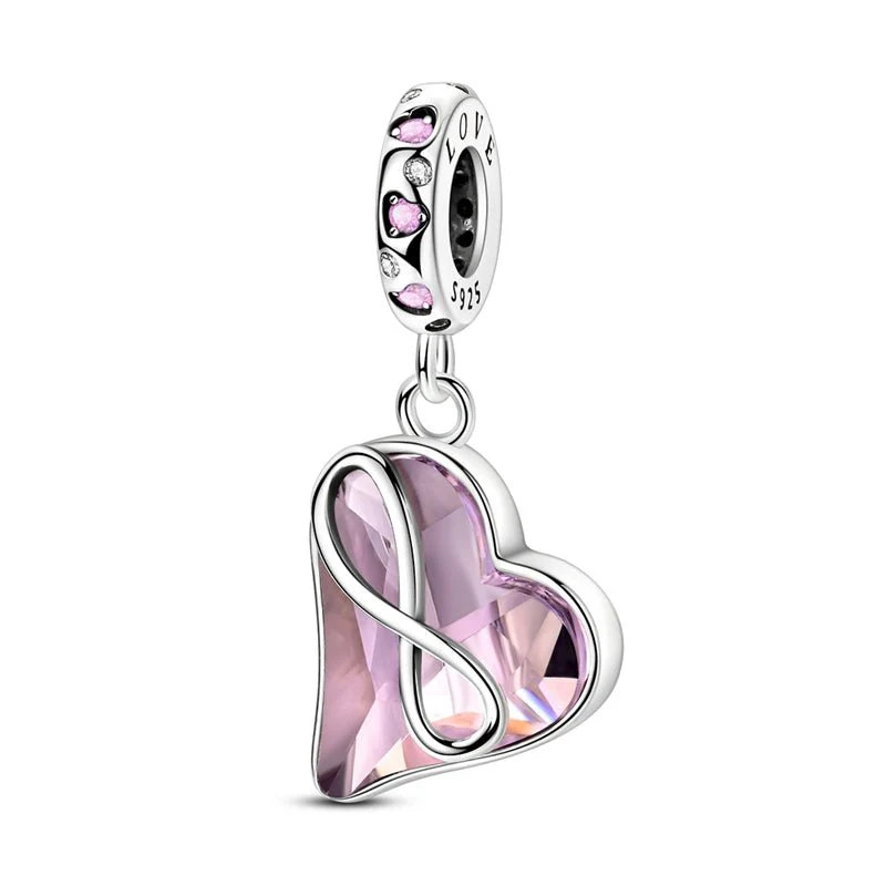 Infinity Heart Pink Crystal Dangle Charm