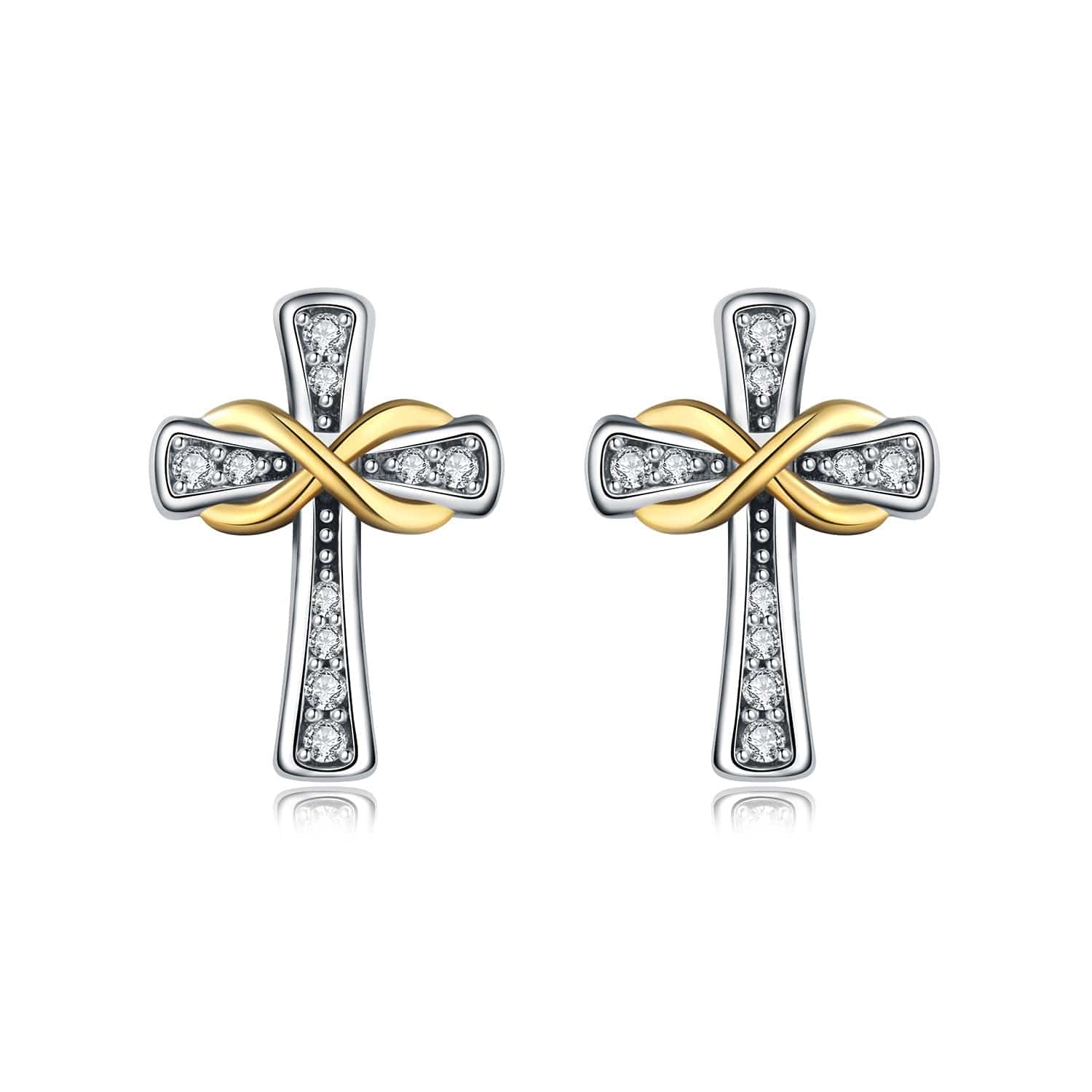 Infinity Cross Studs with Gold Accents