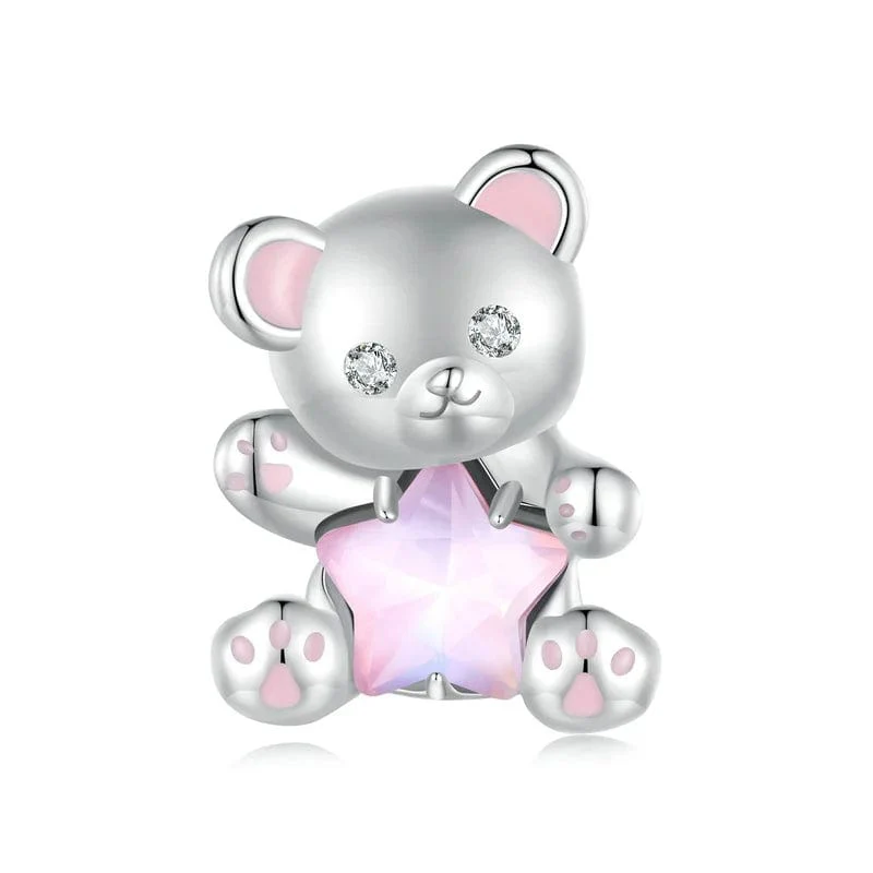 Adorable Teddy Bear with Pink Star Crystal Charm