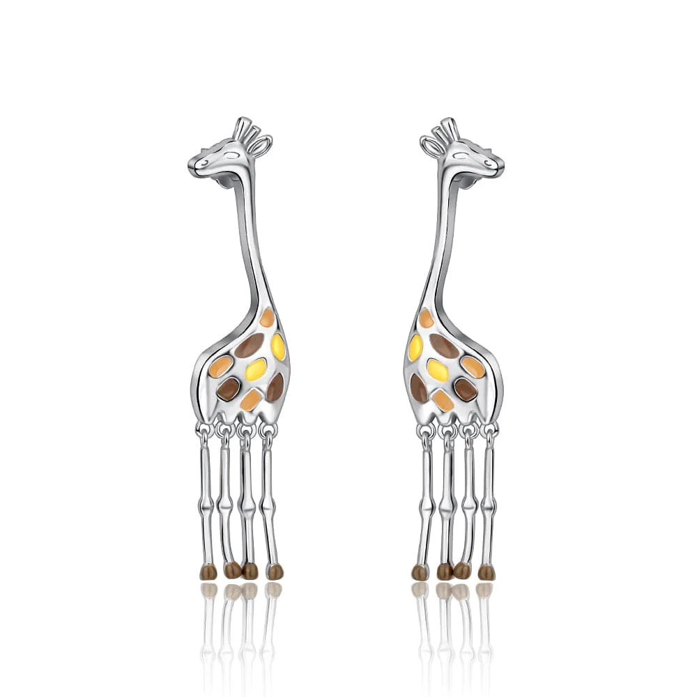 Giraffe Drop Earrings with Enamel Details