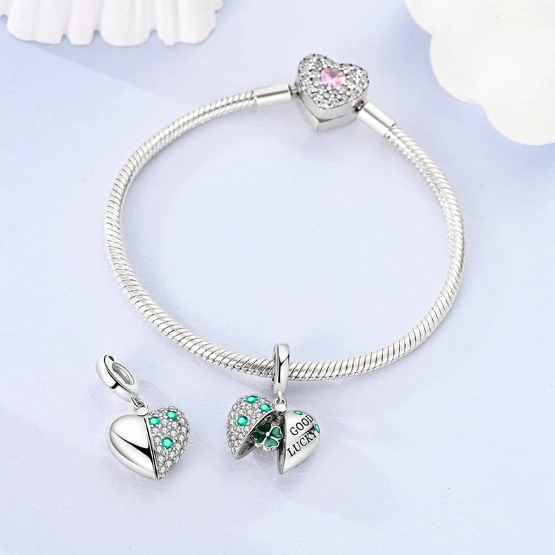 Good Luck Four-Leaf Clover Heart Charm