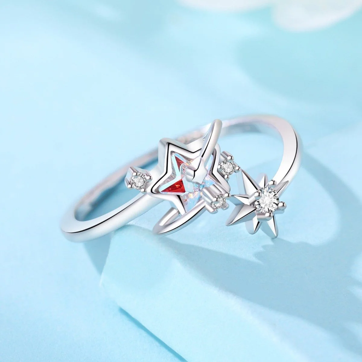 Celestial Star Duo Adjustable Ring with Sparkling Details