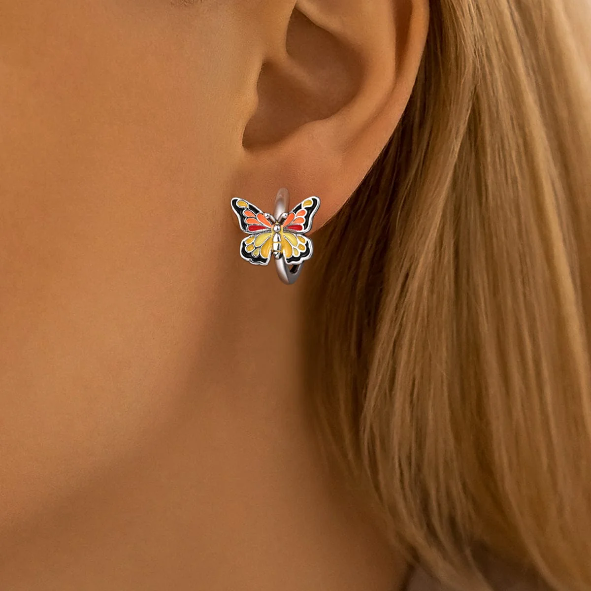 Sunset Glow Butterfly Hoop Earrings