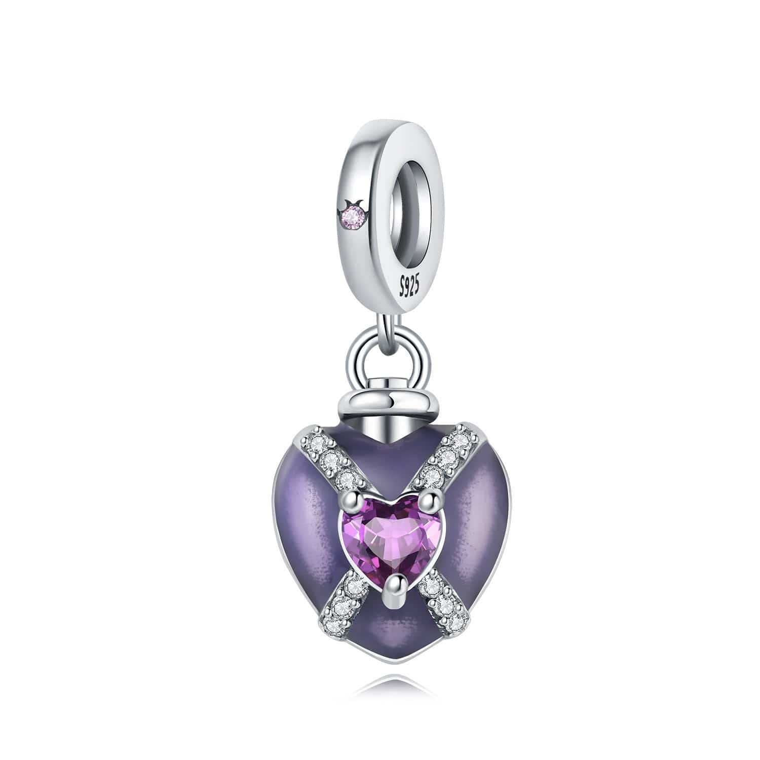 Purple Heart Charm with Sparkling Pink Gemstone
