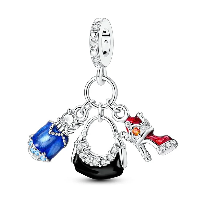 Dress, Purse & Red Slipper Triple Dangle Charm