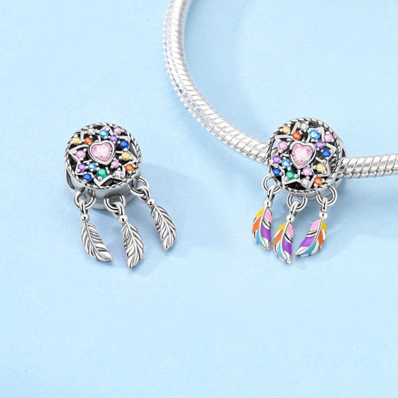 Rainbow Feather Dreamcatcher Dangle Charm