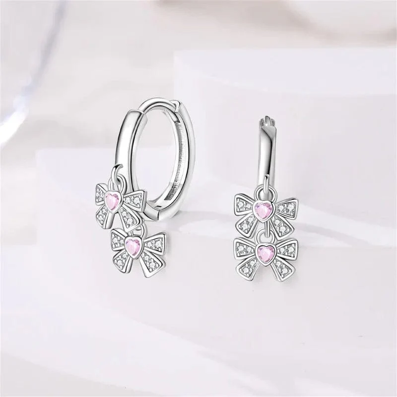 Double Bow Dangle Hoop Earrings