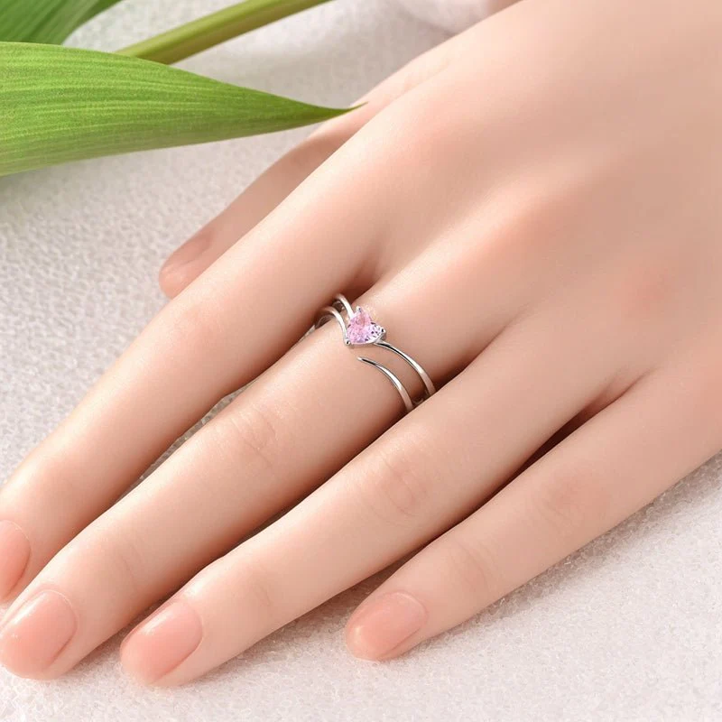 Sparkling Pink Heart Solitaire Ring
