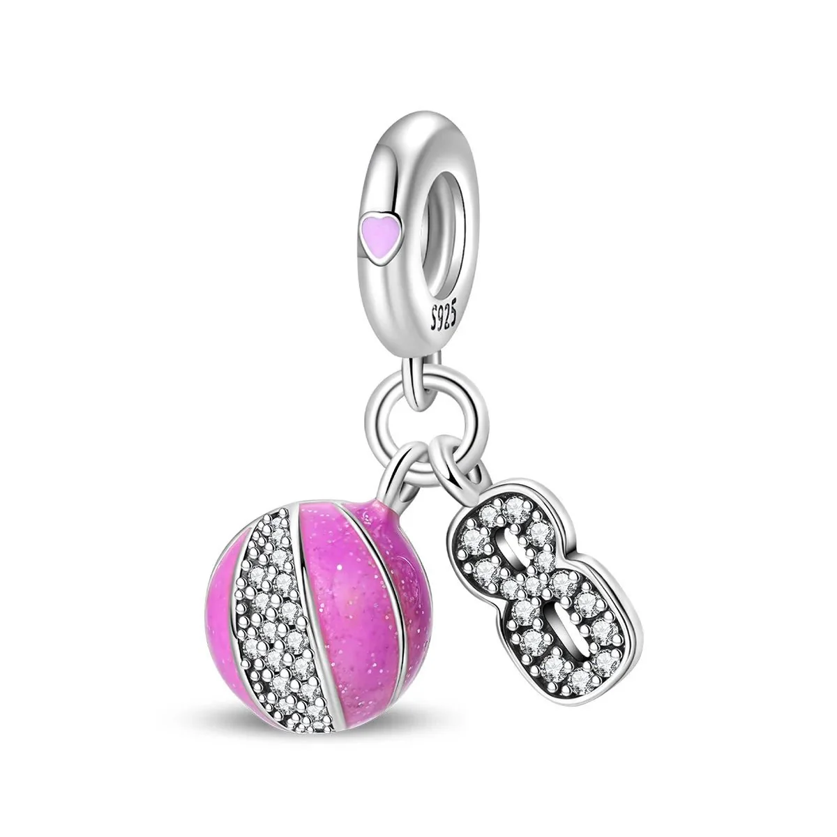 Pink Basketball & Number 8 Dangle Charm