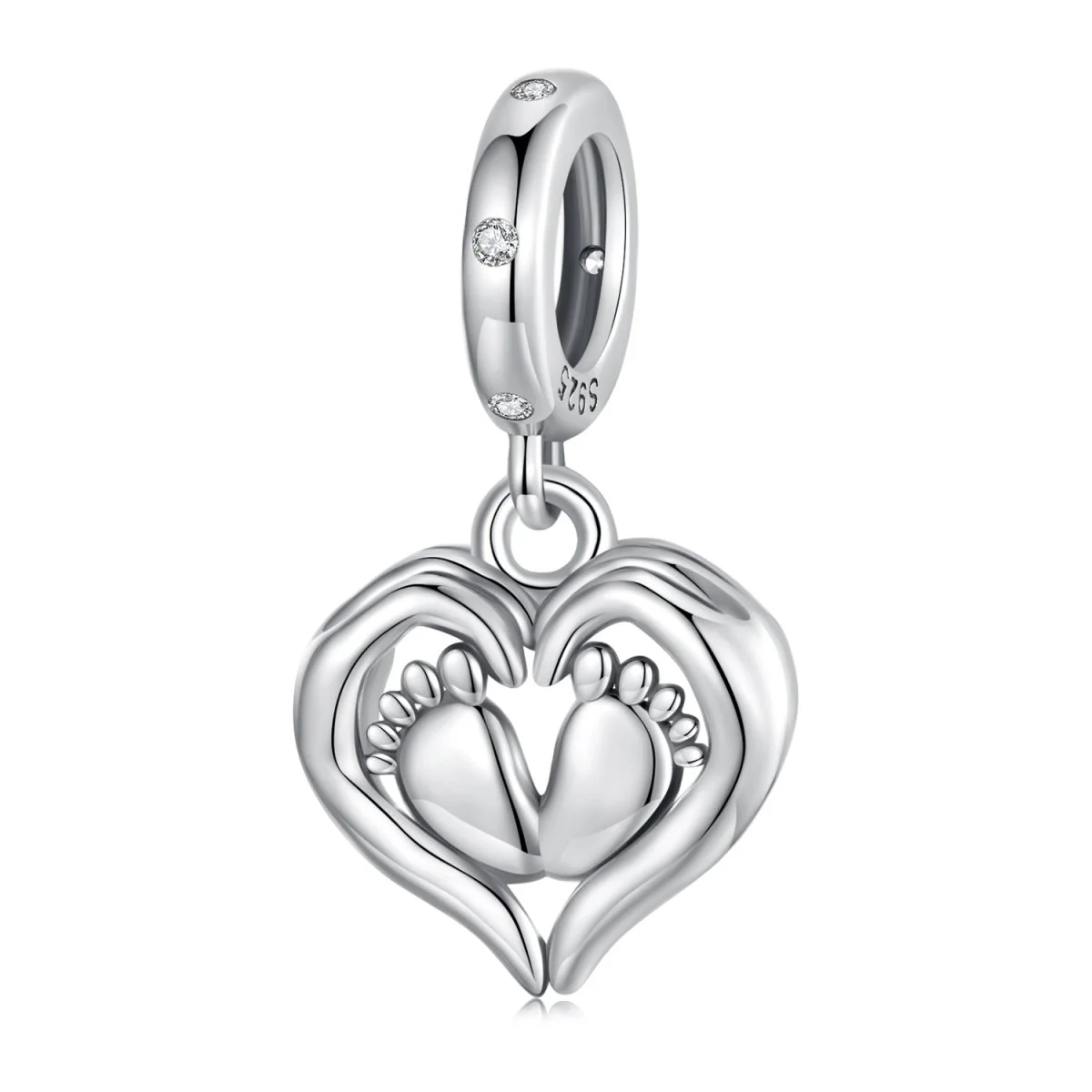 Baby Feet in Heart Hands Dangle Charm