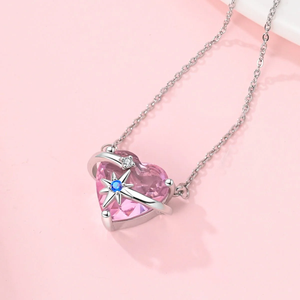 Celestial Orbit Pink Heart Necklace