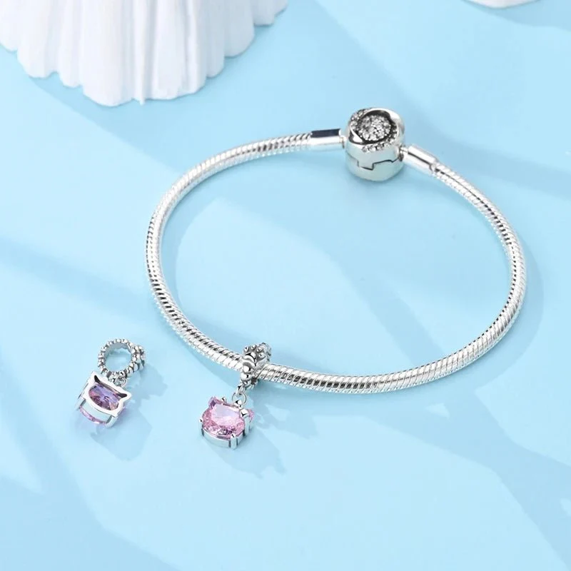 Pink Kitty with Paw Print Dangle Charm