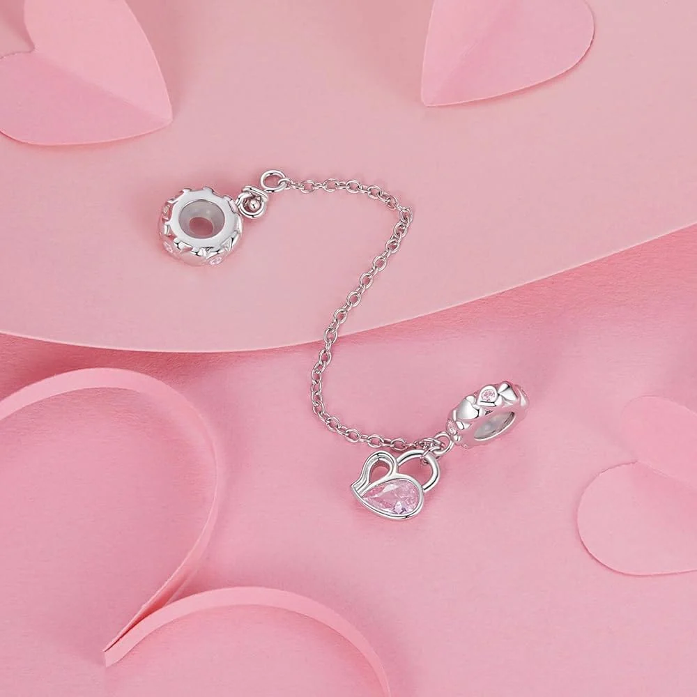 Delicate Pink Crystal Heart Safety Chain Charm