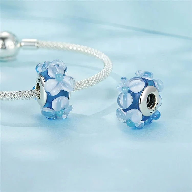 Blue Murano Glass with Raised Floral Accents Charm