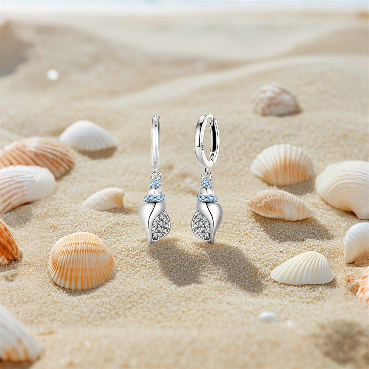 Sparkling Seashell Hoop Earrings