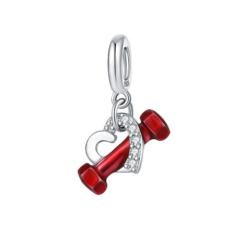 Dumbbell & Heart Dangle Charm