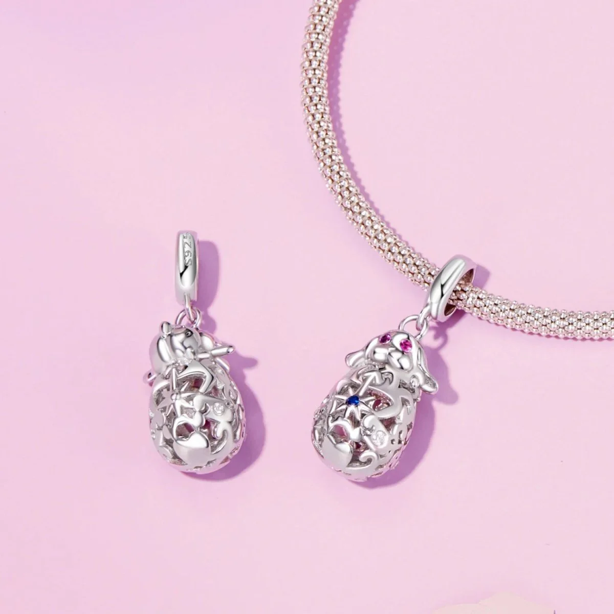Easter Bunny with Floral Egg Dangle Charm