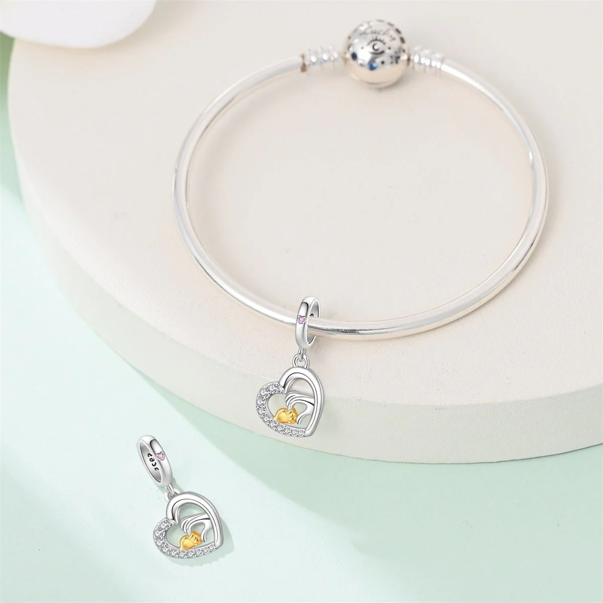 Mother & Child Holding Hands Heart Dangle Charm