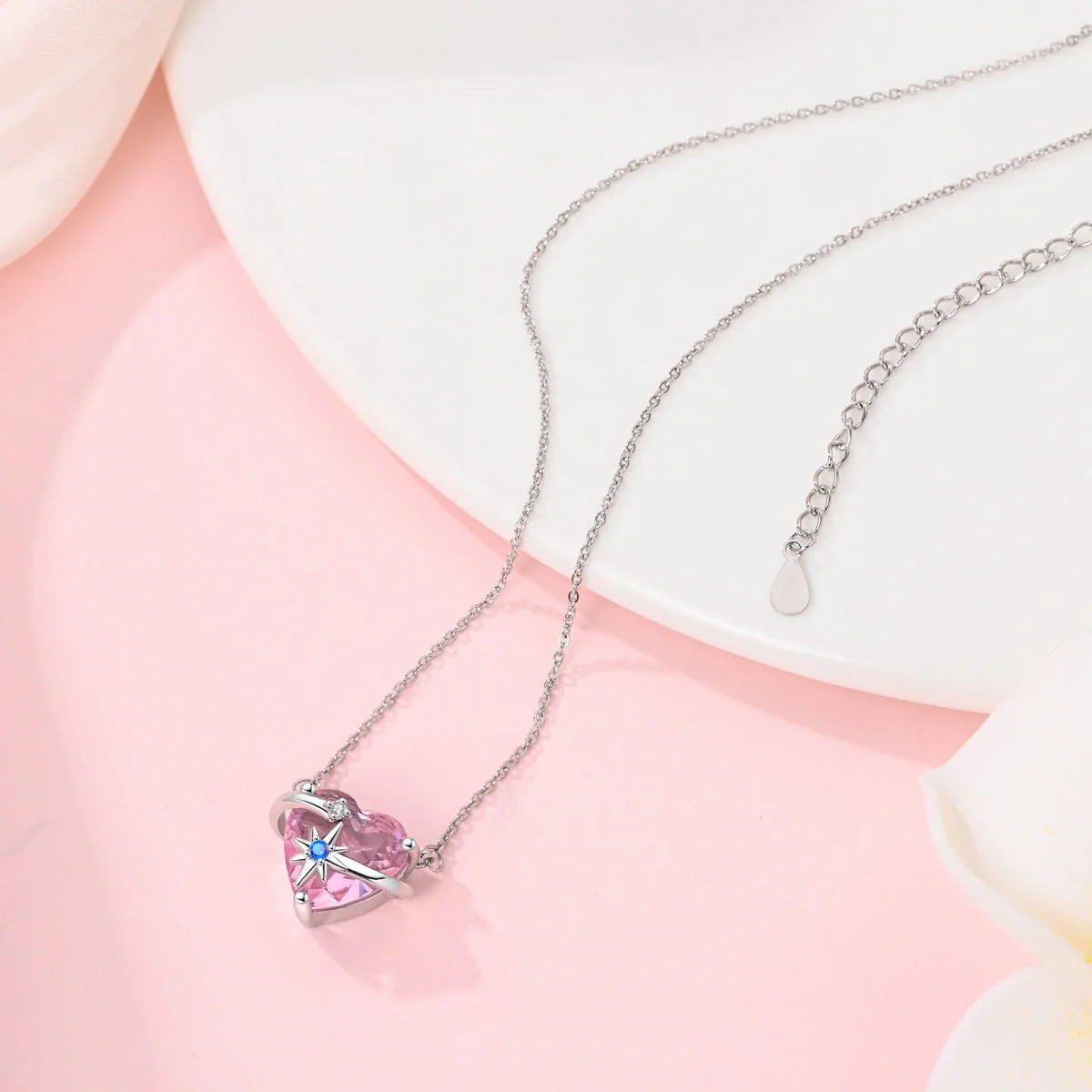 Celestial Orbit Pink Heart Necklace