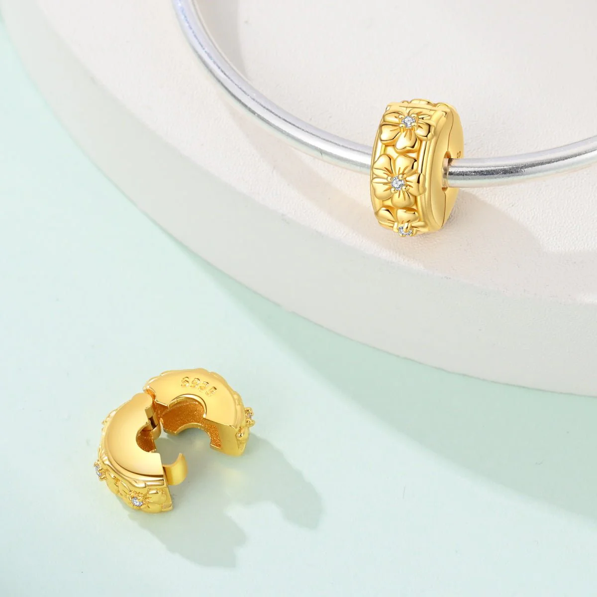 Golden Floral Blossom with Crystal Accents Clip Charm