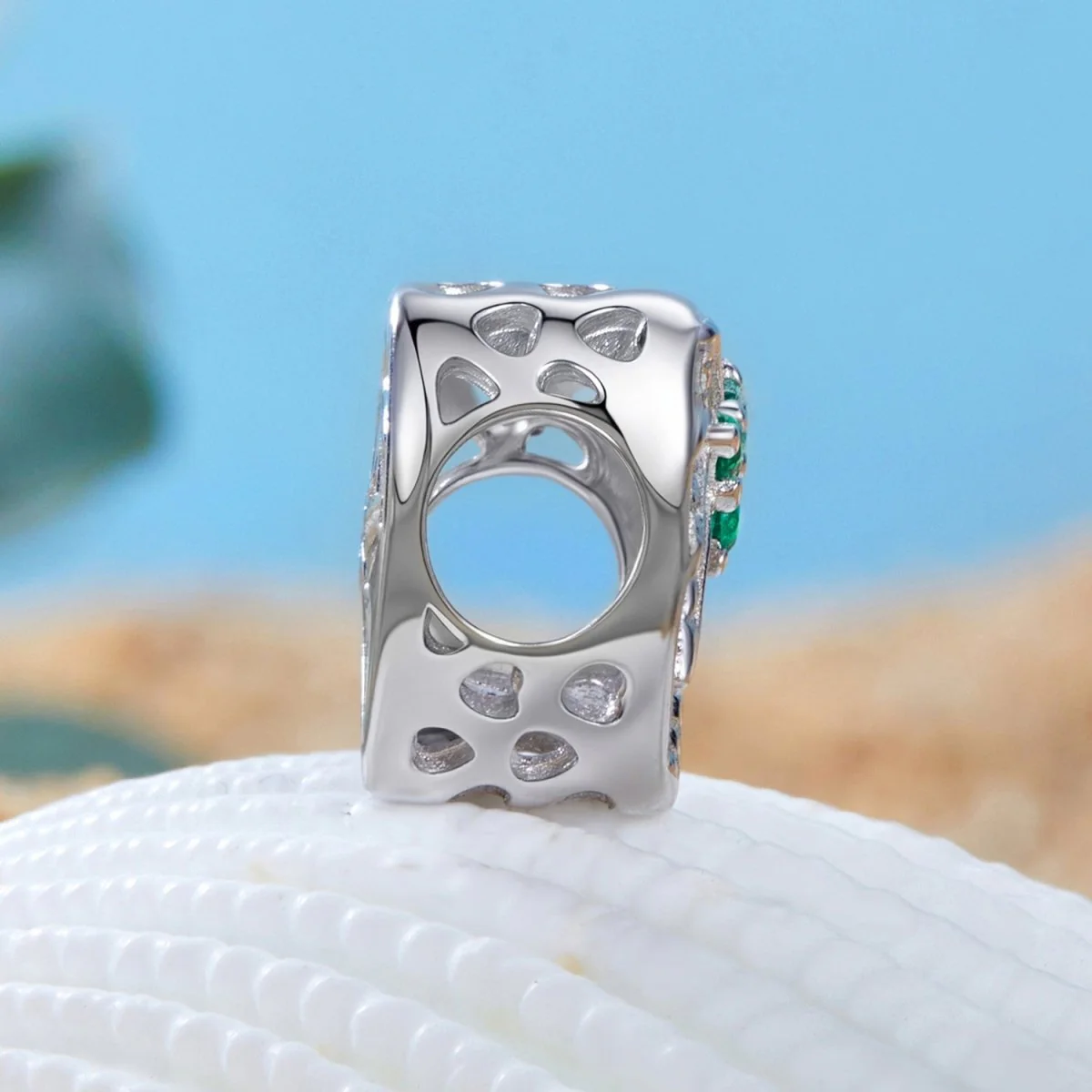 Heart-Shaped Palm Tree & Green Crystal Charm