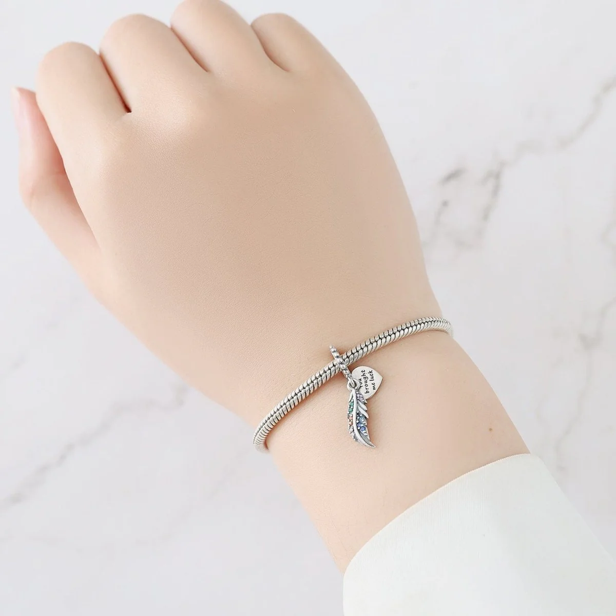 Lucky Feather with Heart Charm