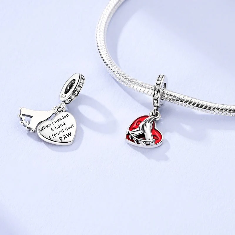 Hand & Paw Heart Dangle Charm