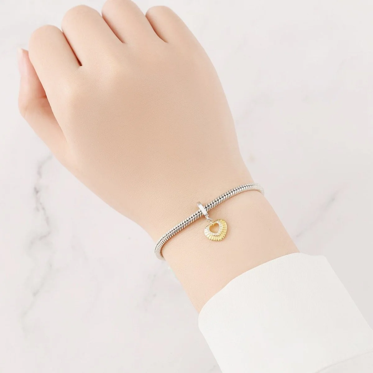 Golden Heart Charm with Sparkling Crystal Accents