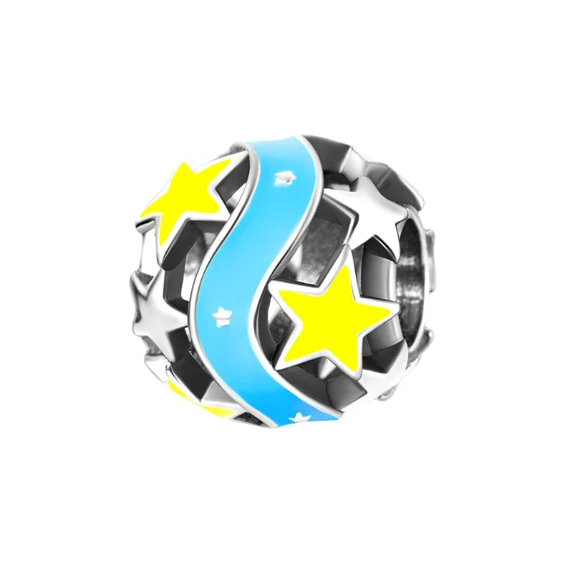 Glow in the Dark Luminous Yellow Star Blue Ribbon Charm