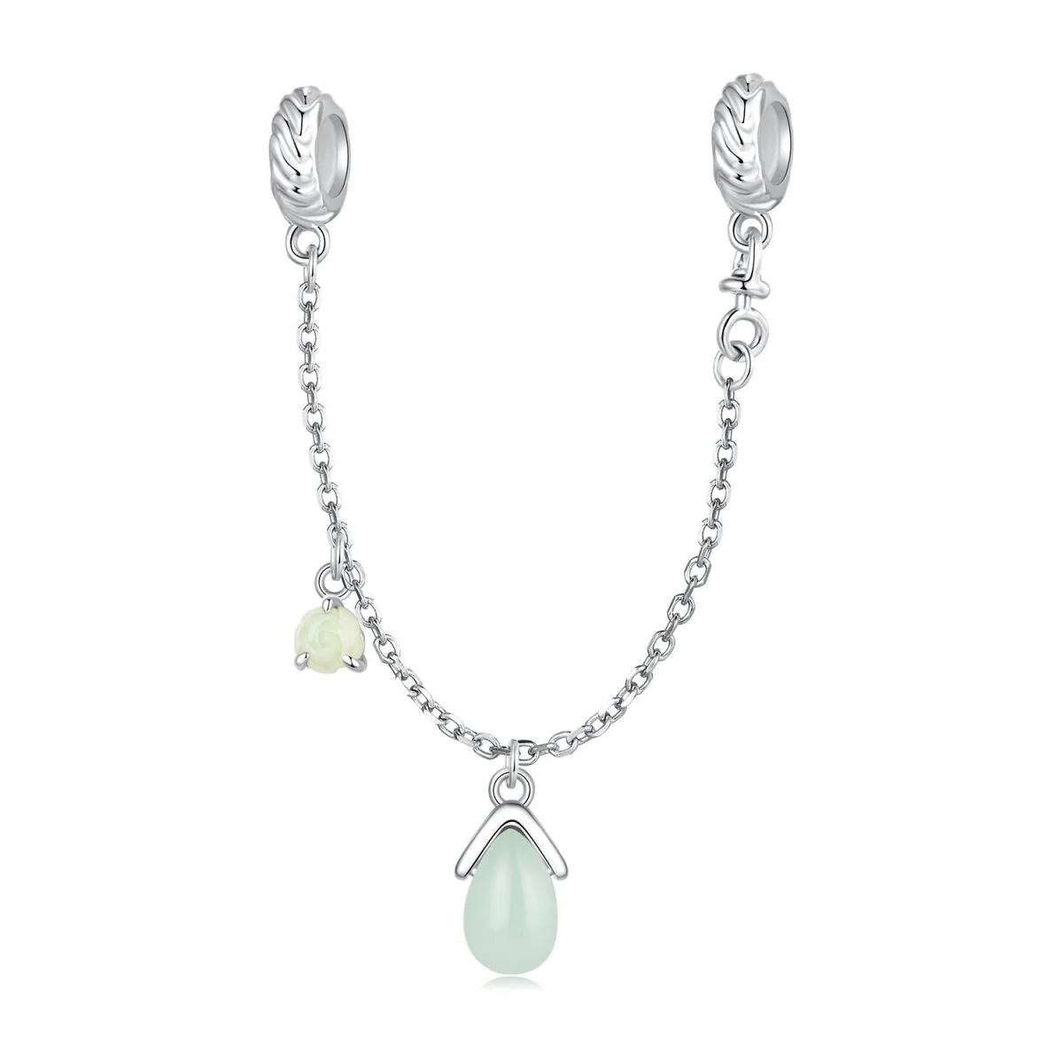 Green Teardrop & Crystal Safety Chain Charm