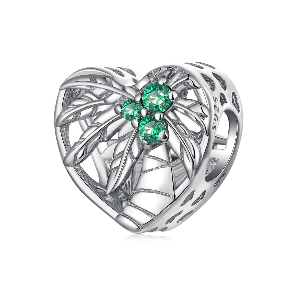 Heart-Shaped Palm Tree & Green Crystal Charm