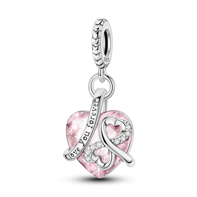 Love You Forever Pink Heart Charm