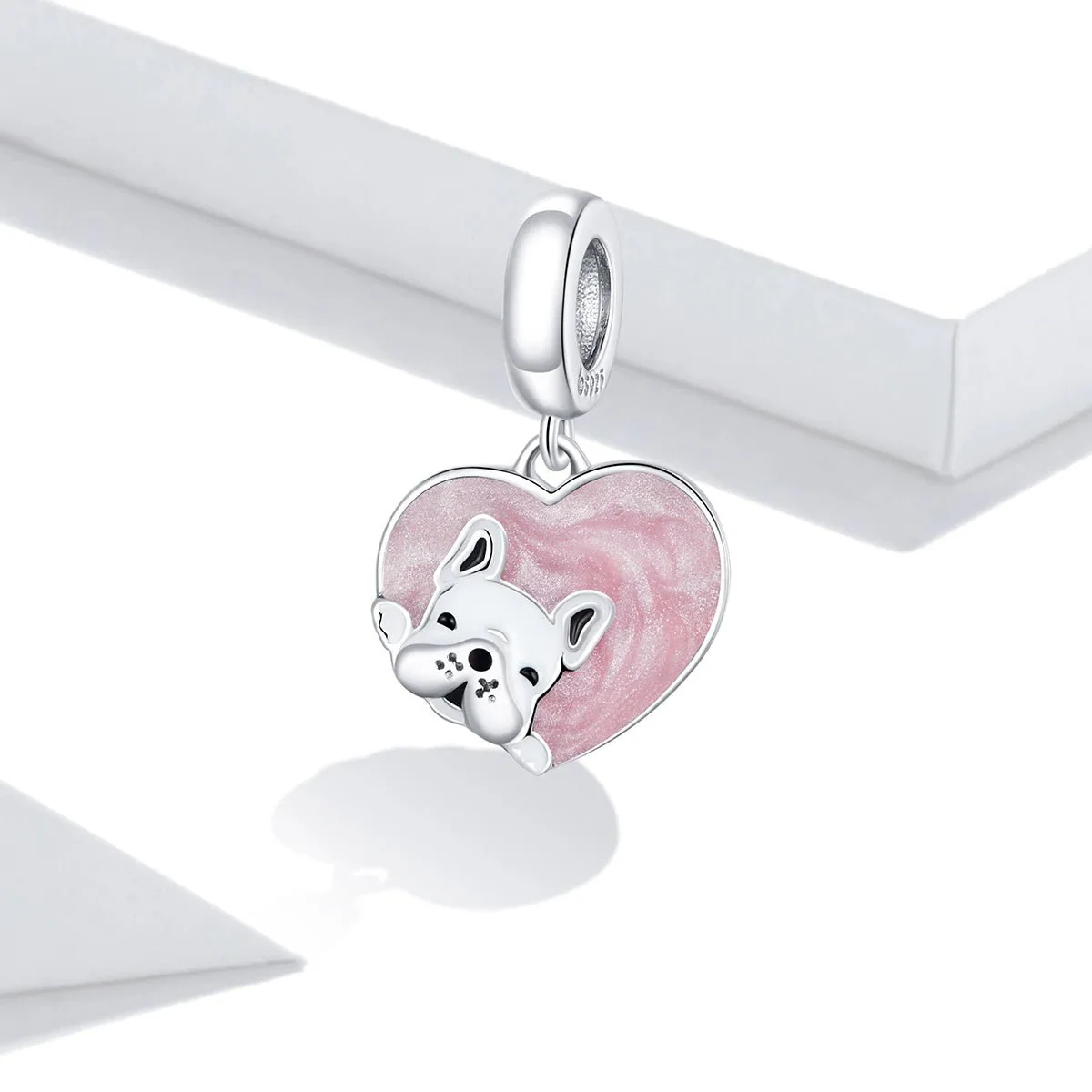 French Bulldog Love Pink Heart Dangle Charm