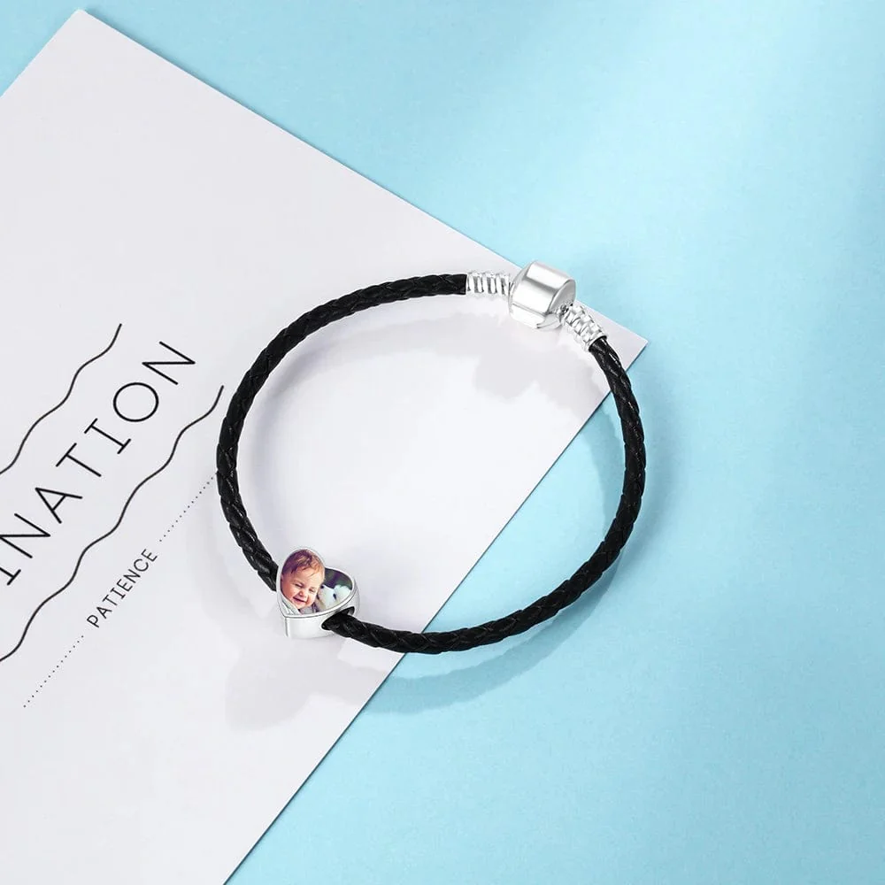 Personalized Baby Footprint Heart Photo Charm