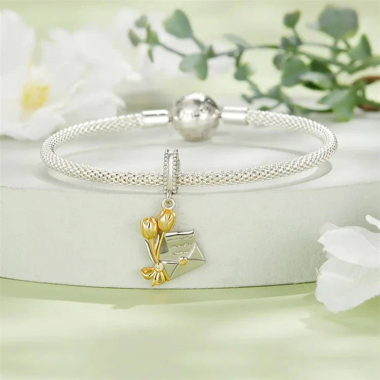 Golden Tulips with Love Letter Dangle Charm