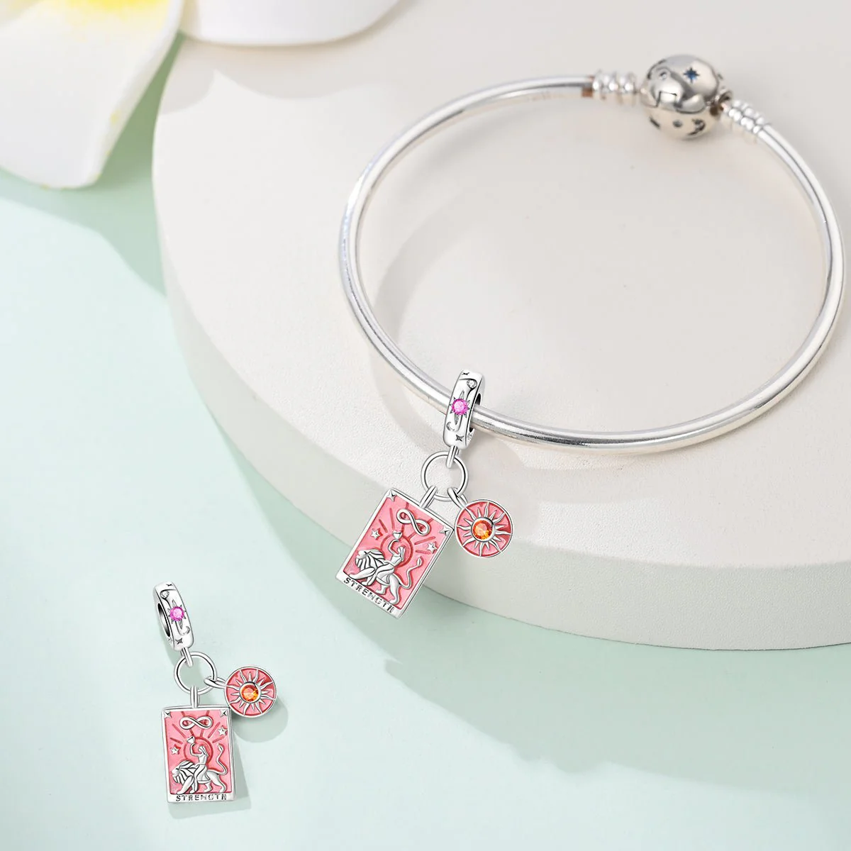 Strength Tarot Card & Sun Dangle Charm