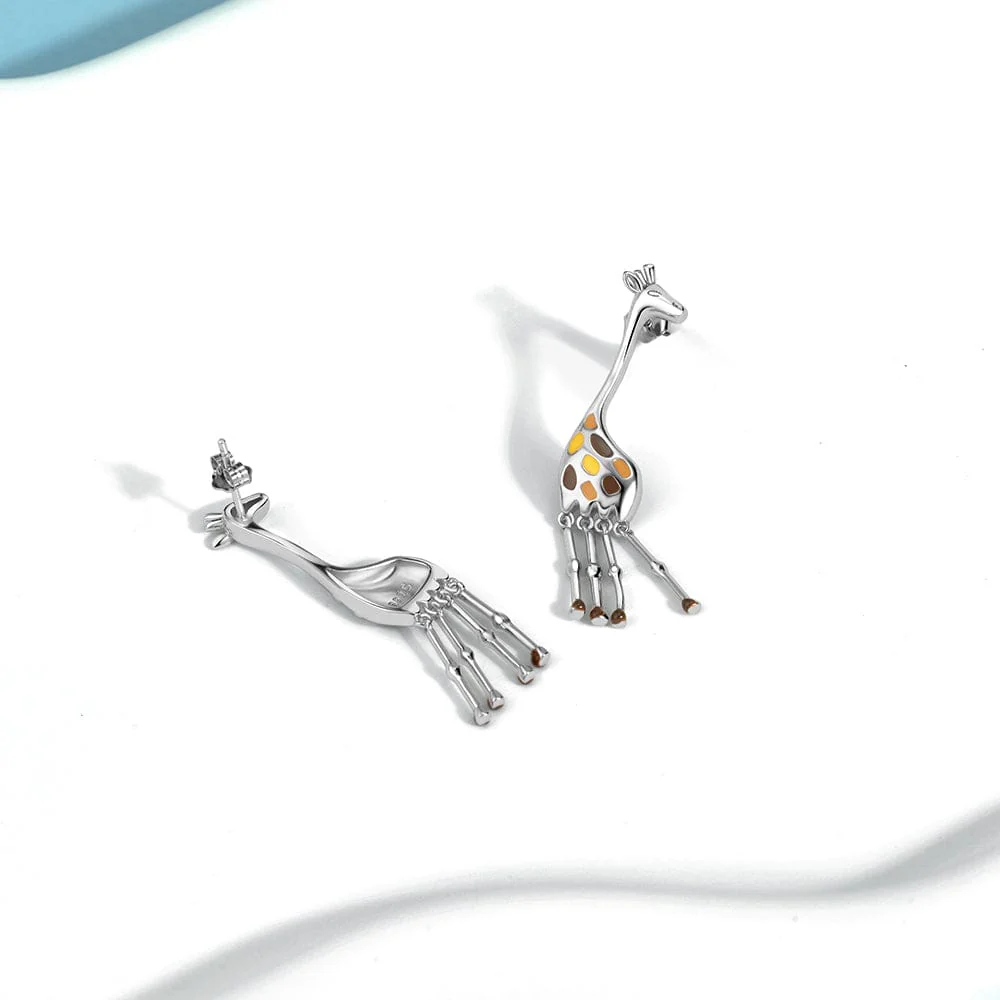 Giraffe Drop Earrings with Enamel Details