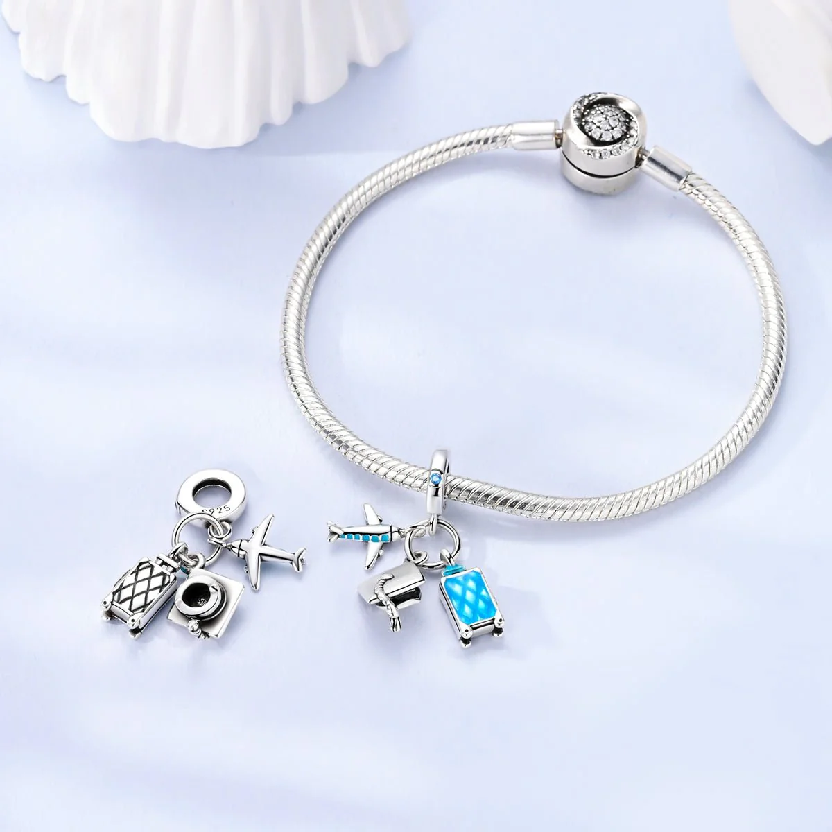 Airplane, Graduation Cap & Suitcase Travel Dangle Charm