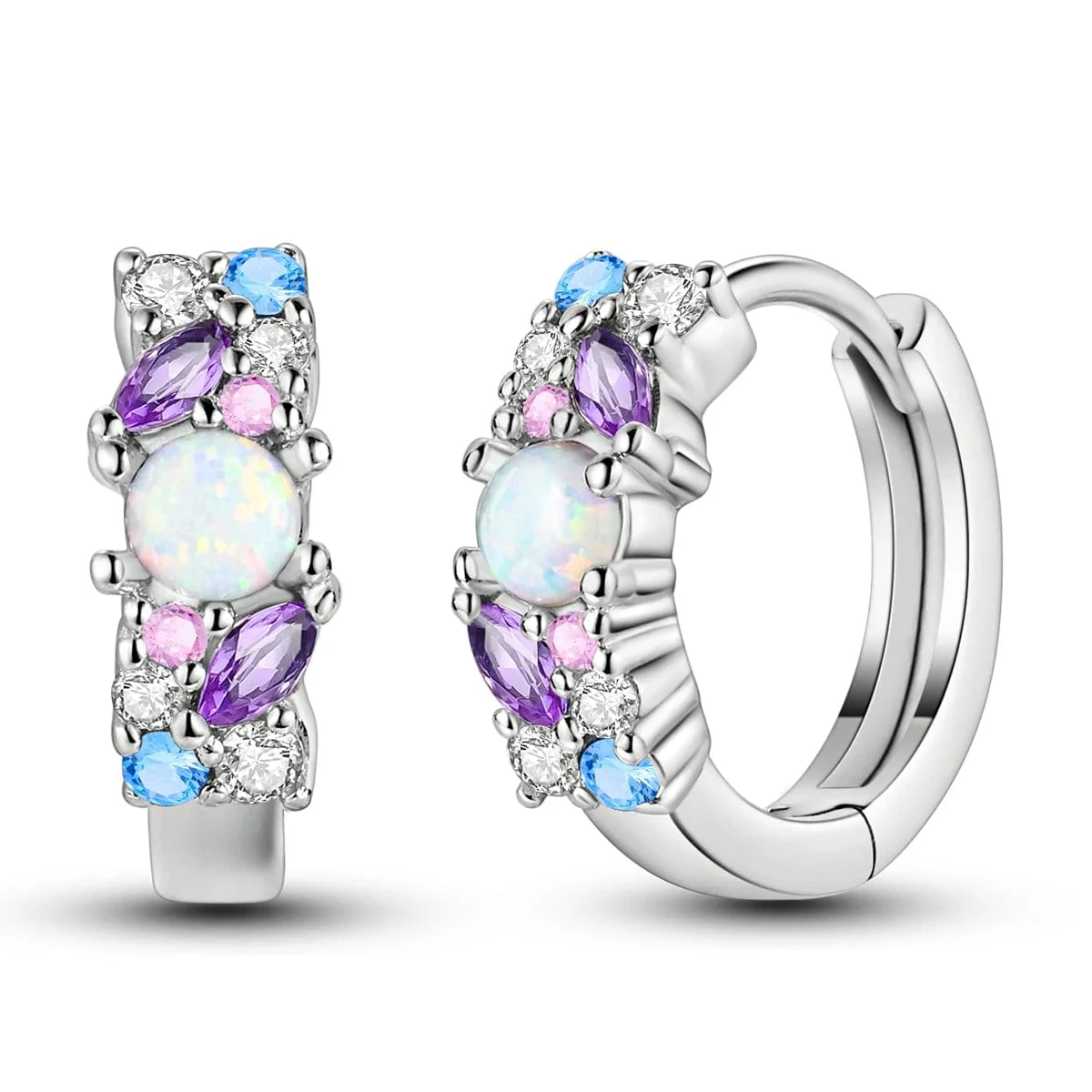 Multicolor Gemstone & Opal Hoop Earrings with Sparkling Crystals