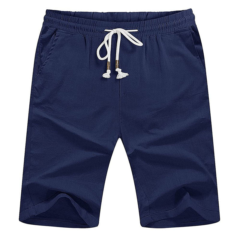 Men's Casual Lightweight Elastic Waist Cotton Linen Shorts