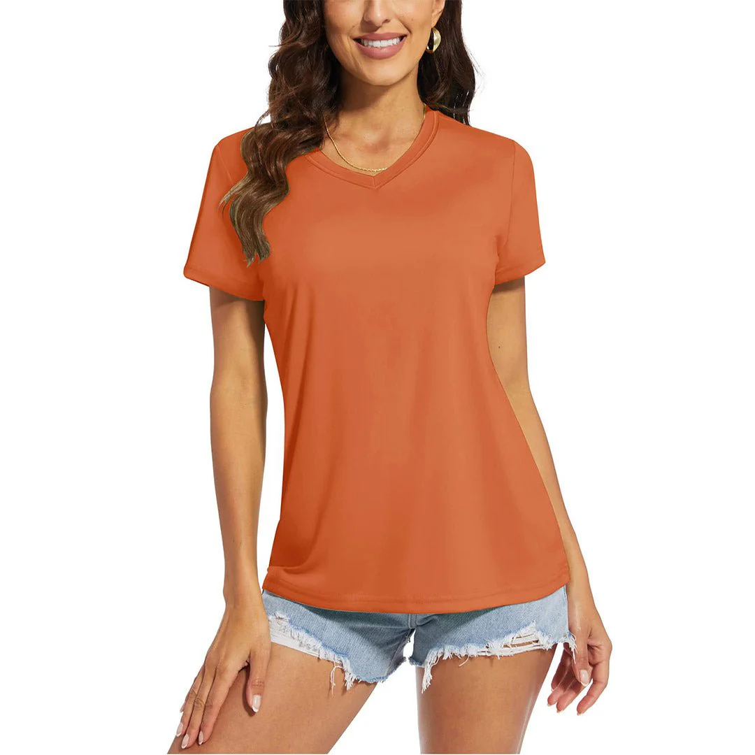 Women's UPF 50+ Sun Protection V-Neck Quick Dry Short Sleeve T-shirts