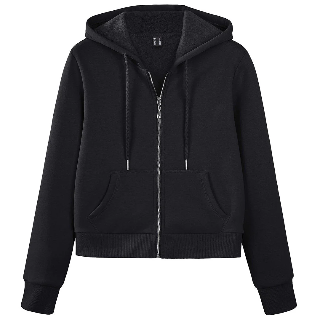 Women's Fleece Lined Full Zip Crop Tops Hoodies
